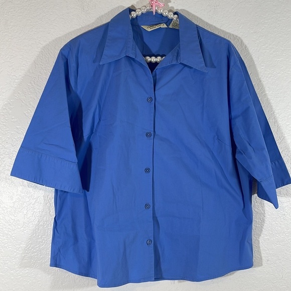 EDDIE BAUER Blue Button Front 3/4 Sleeves Collared Stretch Blouse Top Size XL - Picture 1 of 5